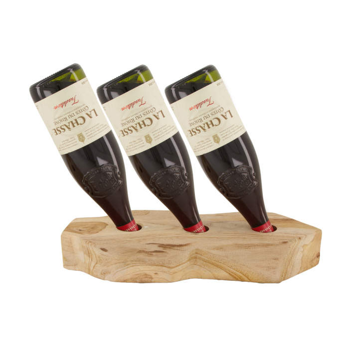 Levně Dřevěný stojan na 3 lahve vína přírodní 38cm