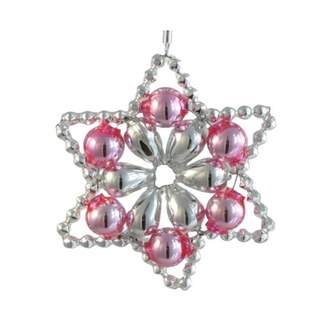 Hvězda perličky stříbrno-růžová 6cm