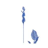 Větev listy umělá s glitry modrá 78cm