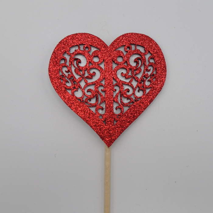 Levně Zápich srdce s ornamentem červená 6,5cm