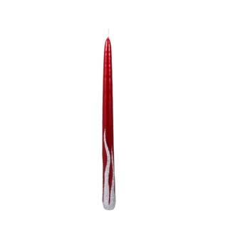 Svíčka kónická FLAME SILVER s glitry stříbrno-červená 29cm