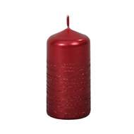 Svíčka válcová ANDROMEDA metalická s pruhy glitrů červená 8cm