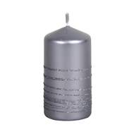 Svíčka válcová ANDROMEDA metalická s pruhy glitrů šedá 8cm