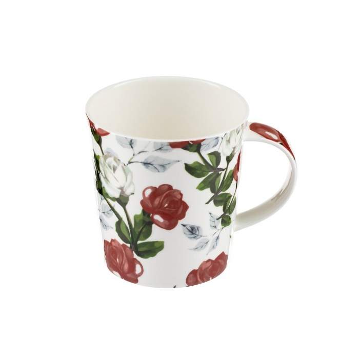 Levně Hrnek porcelánový MODERN dekor růže bílo-červený 0,4l