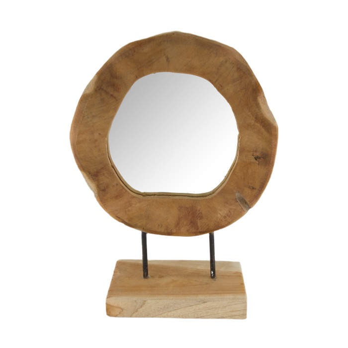 Zrcadlo kruhové atypické z teaku na podstavci 38cm