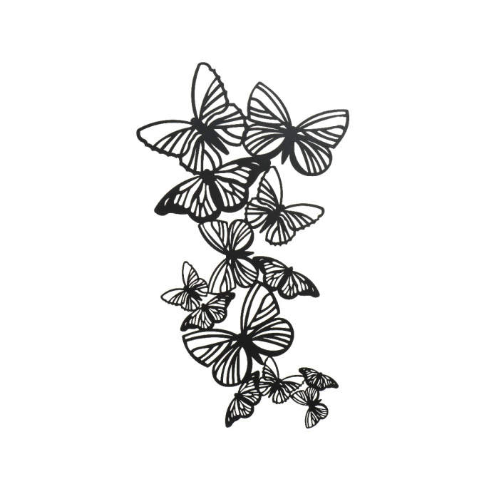 Levně Dekorace na zeď kovová motýli černá 71,5cm