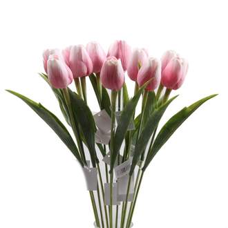 Tulipán řezaný umělý 40cm bílo-růžový
