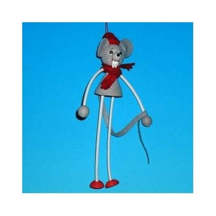 Levně Ozdoba myš dlouhé nohy vata/žinilka/látka červeno-čedá 21cm