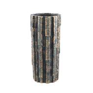 Váza kulatá cementová KESS M žebrovaná zeleno-okrová 50cm