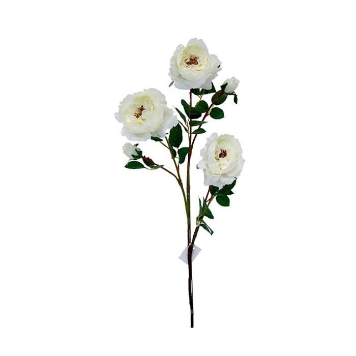 Levně Růže anglická řezaná umělá 3 květy krémová 89cm