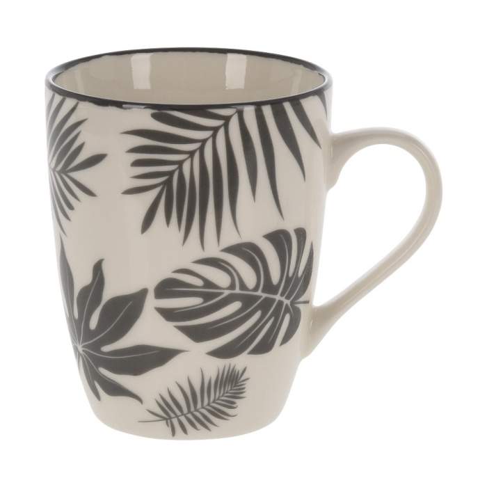 Levně Hrnek porcelánový s palmovými listy bílo-šedý 320ml