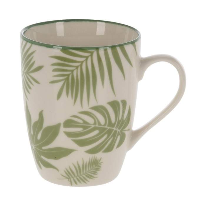 Levně Hrnek porcelánový s palmovými listy bílo-zelený 320ml