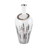 Váza kulatá skleněná s úzkm hrdlem STATUARIO bílo-šedá 67cm