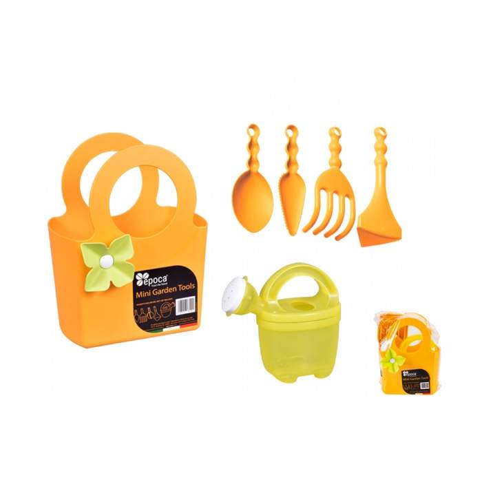 Levně Nářadí dětské plastové s taškou a konvičkou oranžové 6ks