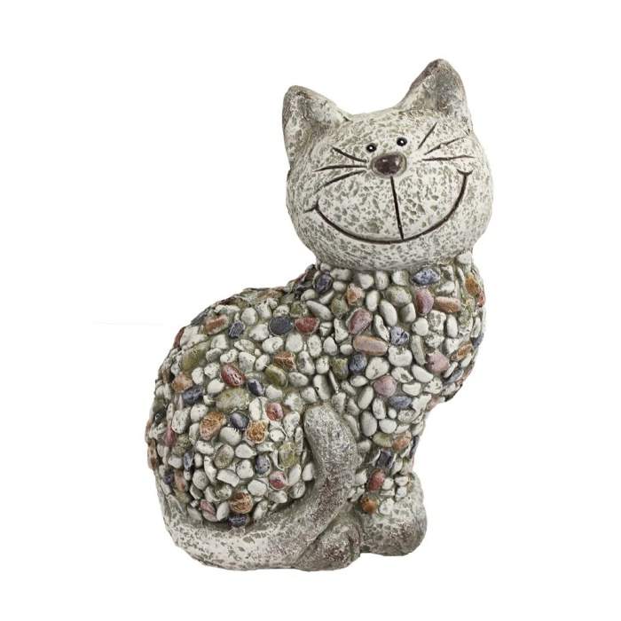 Levně Kočka sedící hliněná šedá 31cm