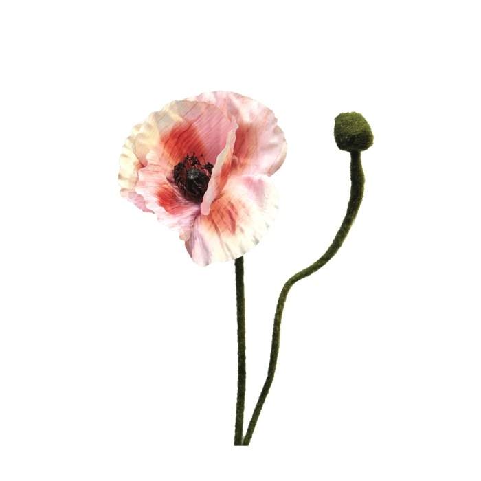 E-shop Vlčí mák RHOEAS řezaný umělý krémovo-růžový květ a poupě 60cm