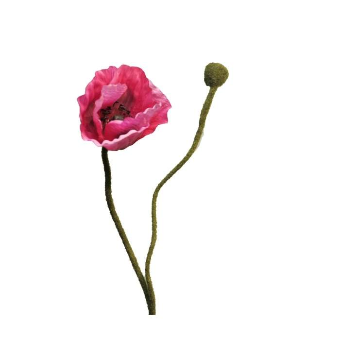 E-shop Vlčí mák RHOEAS řezaný umělý tm.růžový květ a poupě 60cm