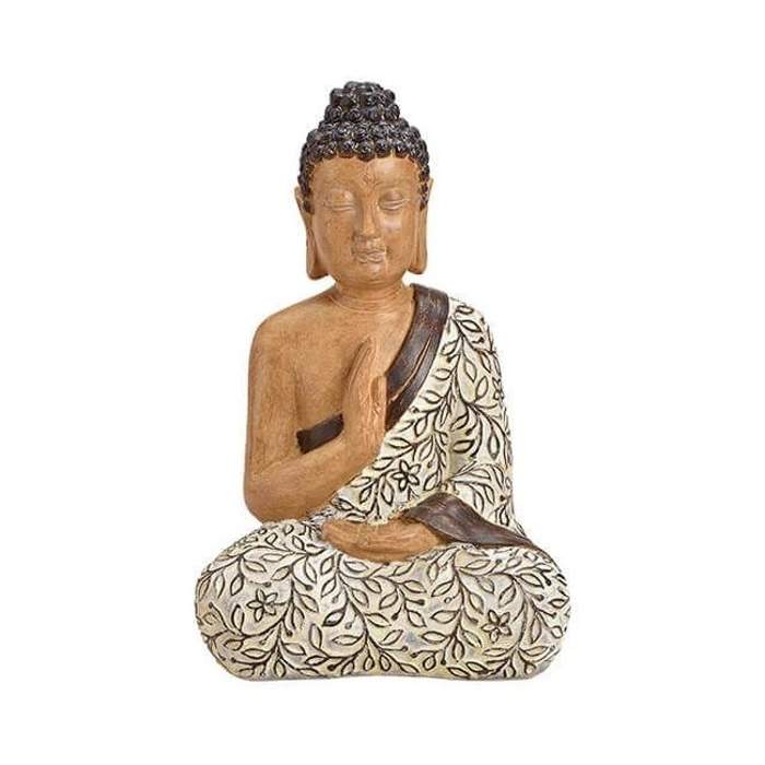 Levně Buddha sedící s listy polyresinový béžovo-hnědý 37cm