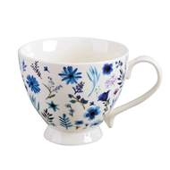 Hrnek porcelánový květy bílo-modrý  0,4 litru