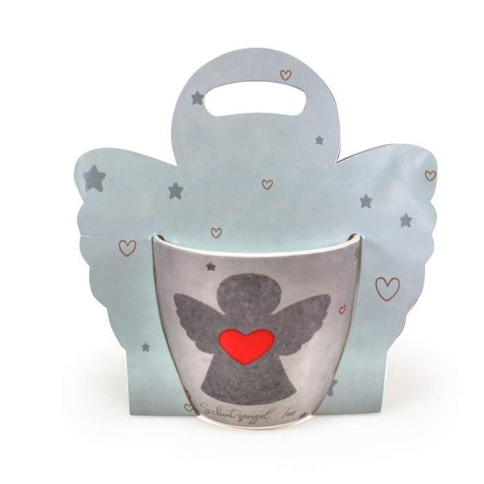 Levně Hrnek porcelánový anděl se srdcem šedý 0,45 litru