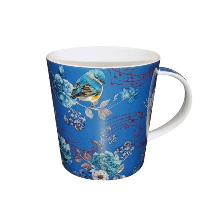 Levně Hrnek porcelánový MODERN květinová kompozice modrý 0,4 litru