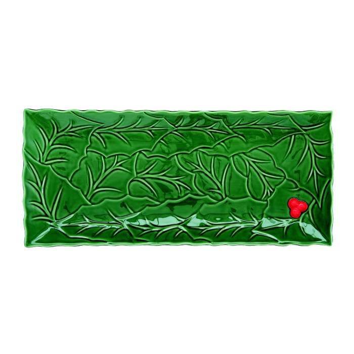 Levně Tác hranatý porcelánový HOLLY & BERRIES zelený 37x16,5cm
