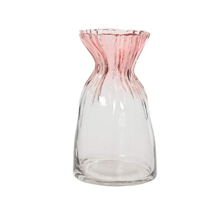 E-shop Váza skleněná válcová se zúženým hrdlem růžovo-čirá 20,5cm