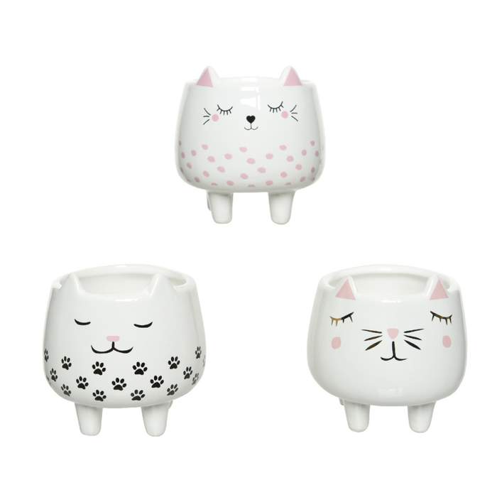 E-shop Obal keramický ve tvaru kočky na 4 nohách bílý mix cm