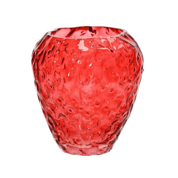 Levně Váza skleněná ve tvaru jahody červená 20cm