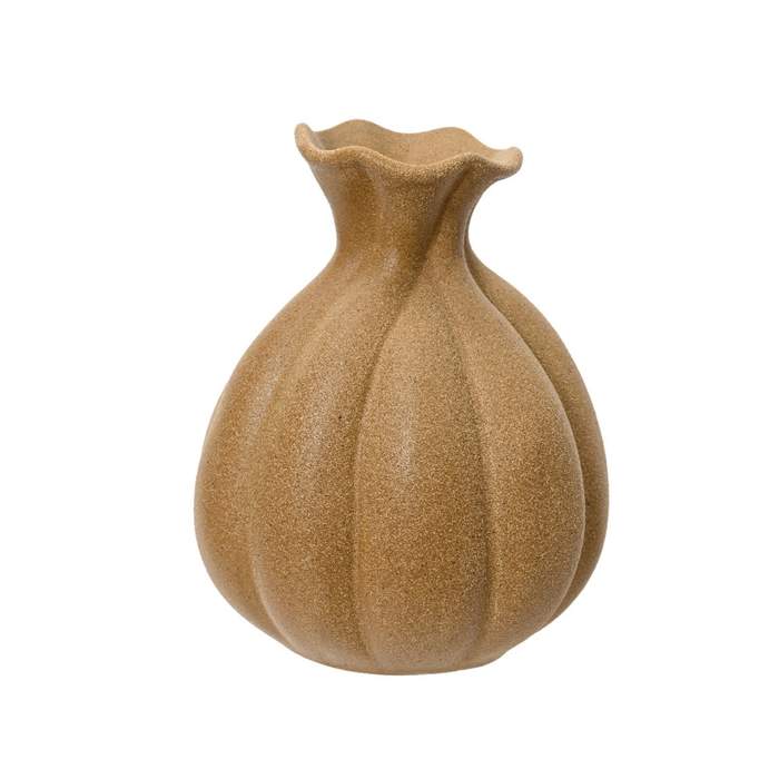 E-shop Váza kameninová kulatá žebrovaná sv. hnědá 18cm