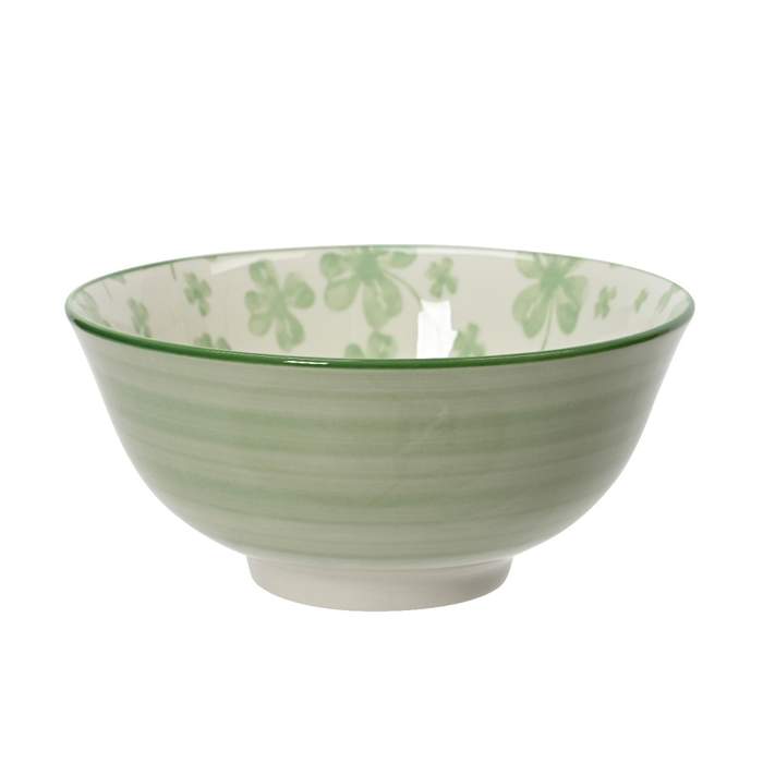 E-shop Miska kulatá porcelánová se čtyřlístky zeleno-bílá 15,5cm