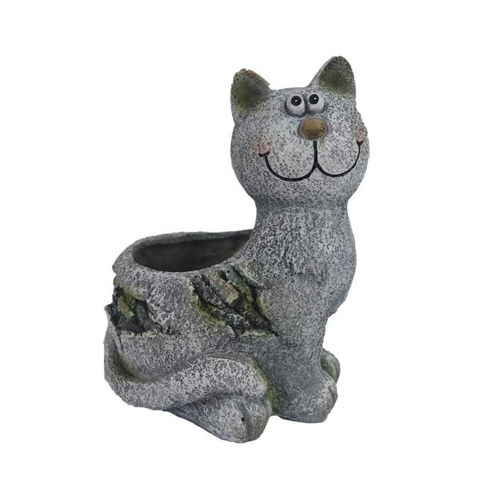 Levně Obal kočka sedící polyresinová šedá 21,5cm