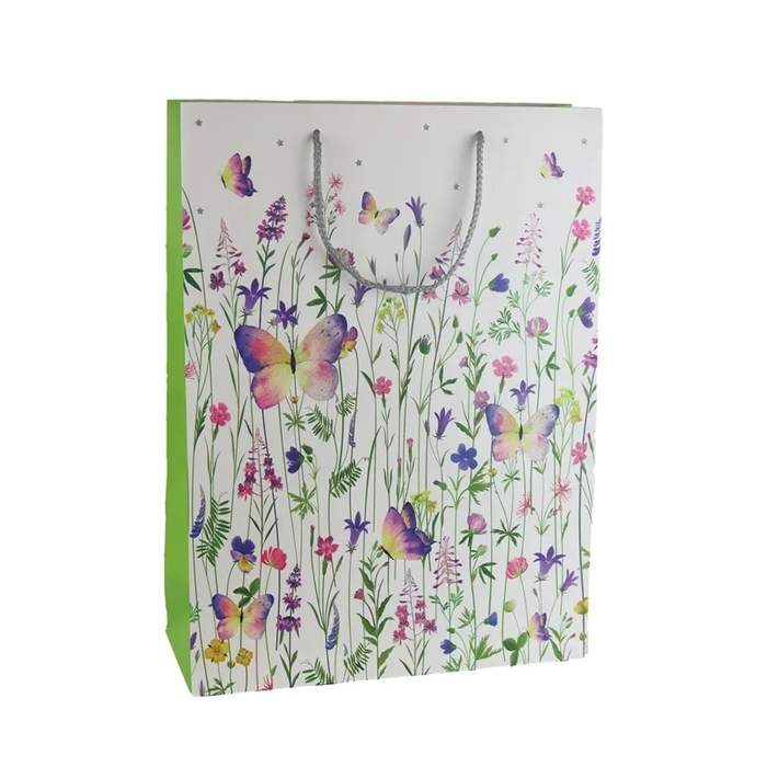 E-shop Taška dárková papírová s květy a motýly 42cm