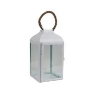 Lucerna hranatá kovová kombinovaná sklo a provaz bílá 19,5cm