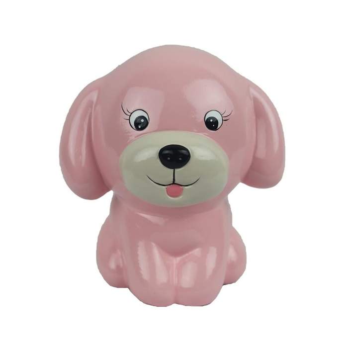 Levně Kasička/pokladnička keramický pes růžový 13cm