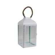 Lucerna hranatá kovová kombinovaná sklo a provaz bílá 25,5cm