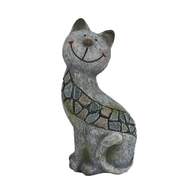 Kočka sedícís mozaikou polyresinová šedá 17cm