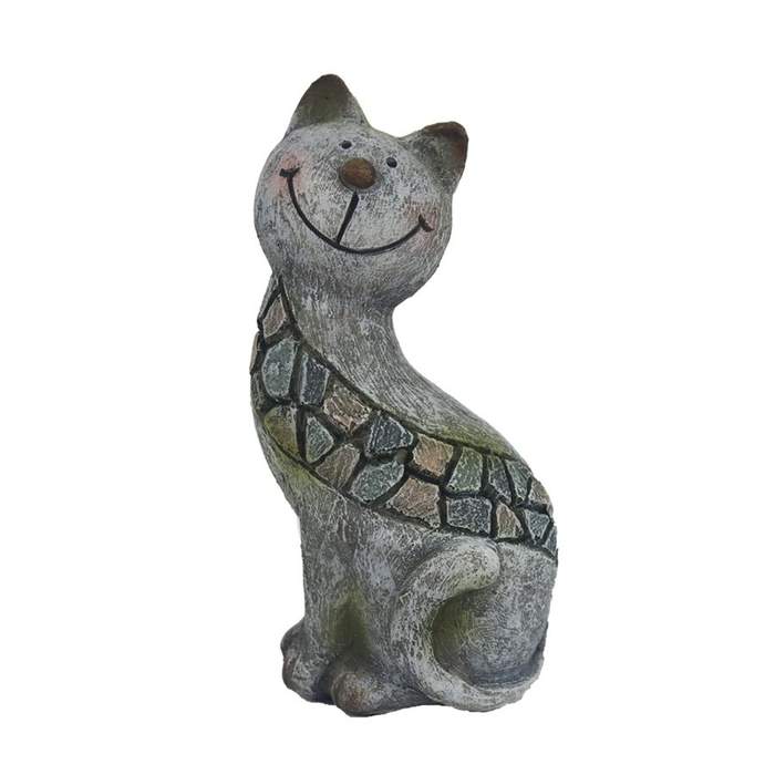 Levně Kočka sedícís mozaikou polyresinová šedá 17cm