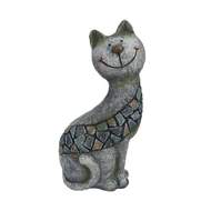 Kočka sedícís mozaikou polyresinová šedá 23,4cm