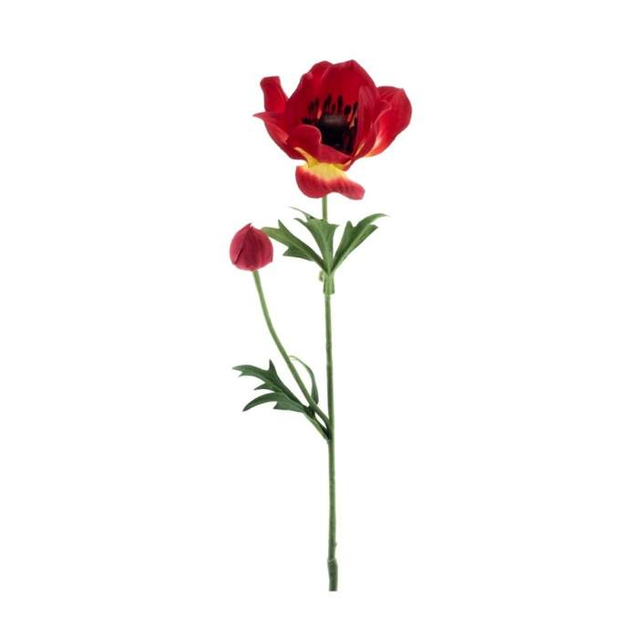 Levně Sasanka MINA řezaná umělá s 1květem a poupětem červená 63cm
