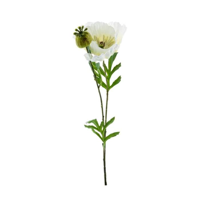 Levně Vlčí mák řezaný umělý s 1květem a poupětem bílý 82cm
