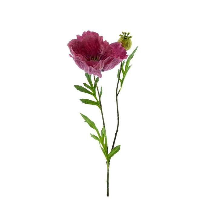 Levně Vlčí mák řezaný umělý s 1květem a poupětem tm.růžový 82cm