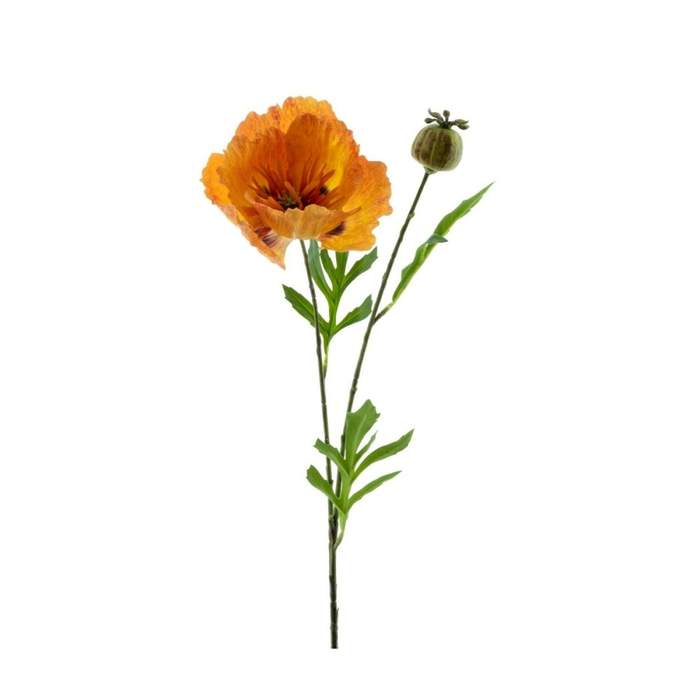 Levně Vlčí mák řezaný umělý s 1květem a poupětem oranžový 82cm