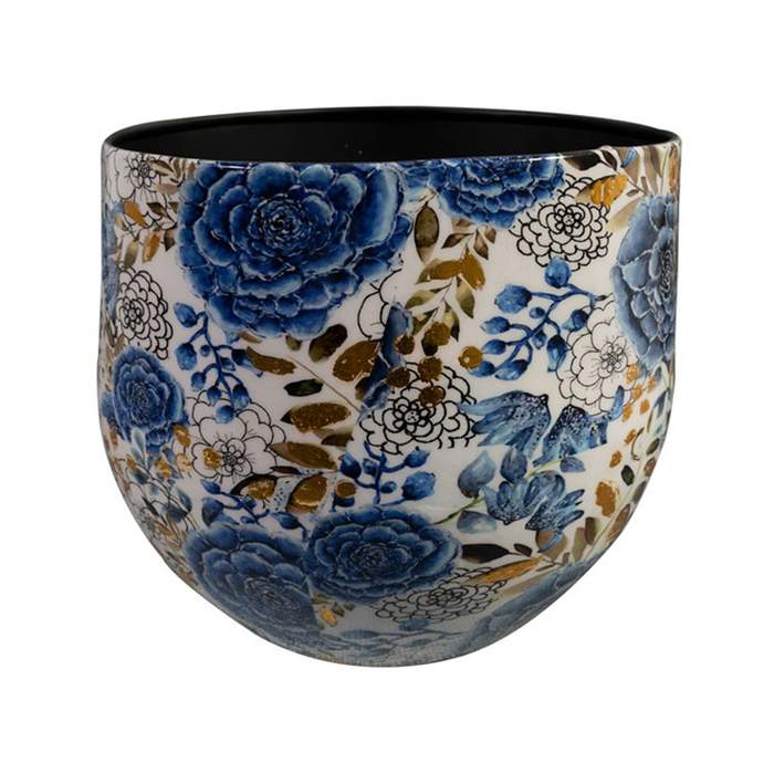 Levně Obal/váza kulatý DUTCH kovový bílo-modrý 28cm