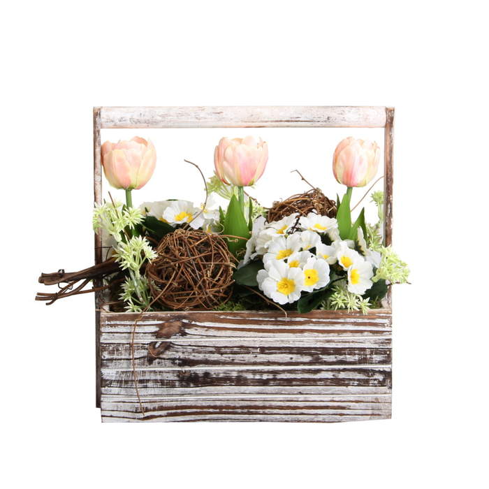Levně Růžové tulipánové probuzení dřevěný box 28cm