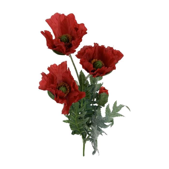 E-shop Vlčí mák řezaný umělý se 4 květy červený 40cm