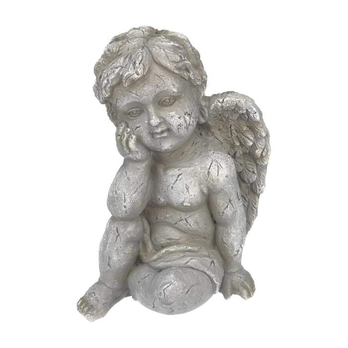 Levně Anděl sedící z magnesia šedý 33cm