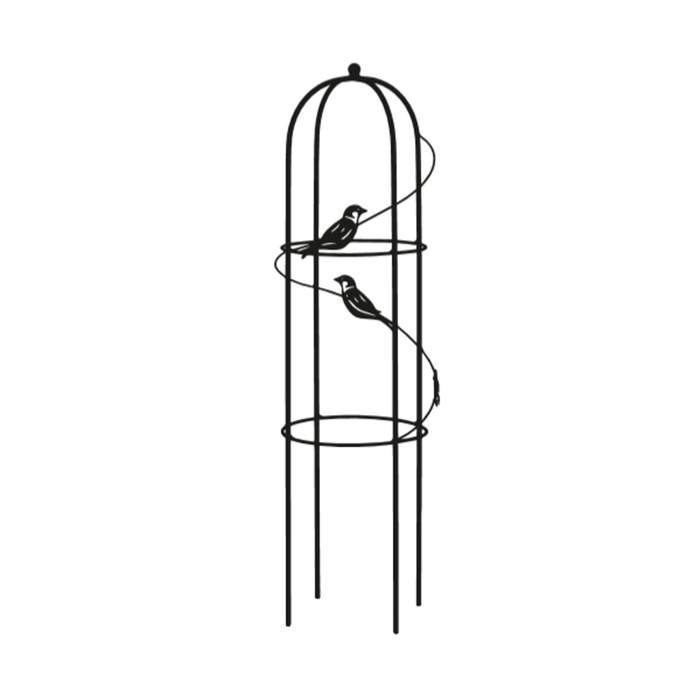 Levně Opora/obelisk VIENNE kulatá s ptáčky kovová černá 90cm