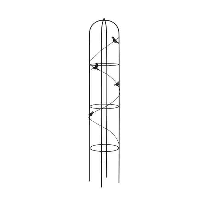 Levně Opora/obelisk SEINA kulatá s ptáčky kovová černá 190cm