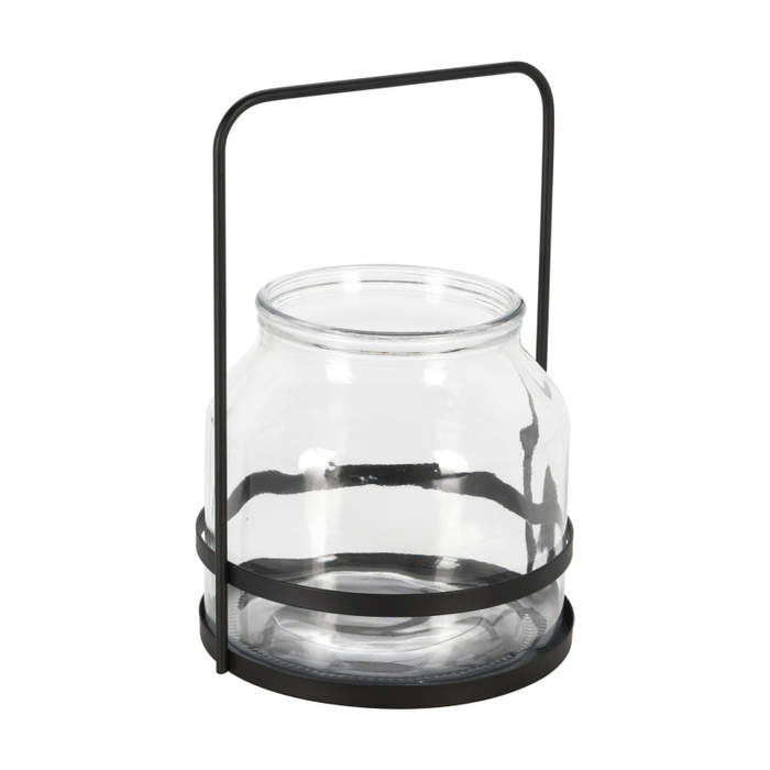E-shop Svícen skleněná lahev s kovovým držákem 16cm